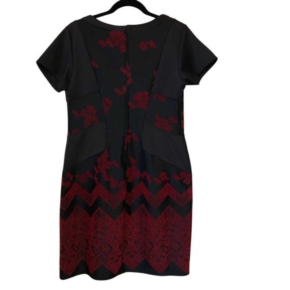 Halo Black With Red Velvet Flocking Sheath Dress Sz M Career Date Night - Picture 3 of 13